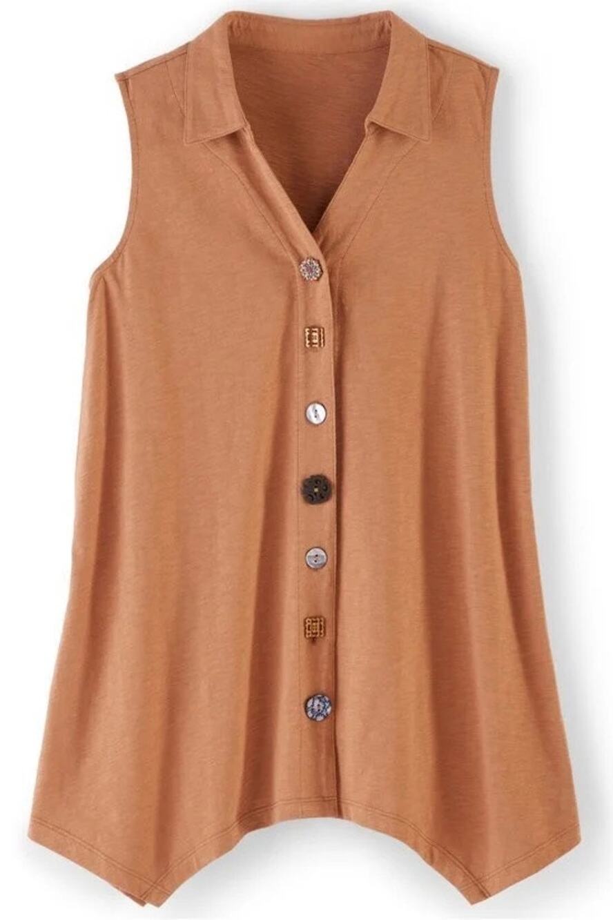 Soft Surroundings Danielle Button Sleeveless Tunic 2X Cotton Sharkbite Hem